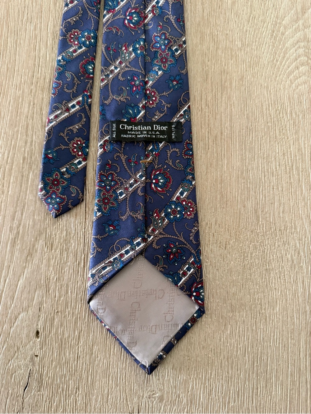 Dior Navy Floral Paisley Silk Tie with Red & Teal Accents